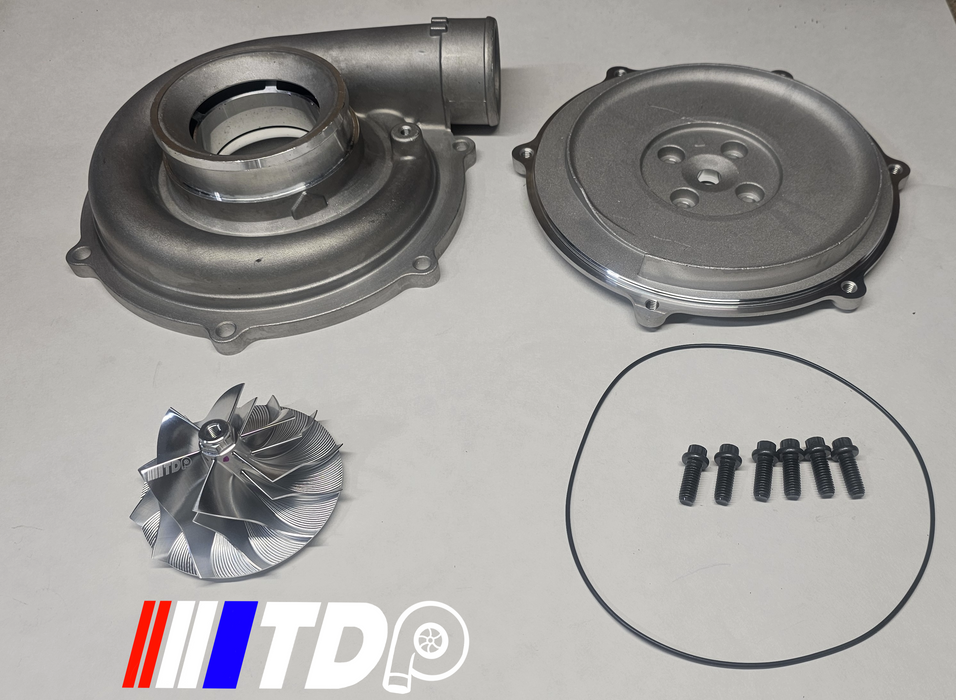 06-07 6.0 Powerstroke 63.5m Comp Cover, Machined Backplate, an 63.5m Billet Wheel