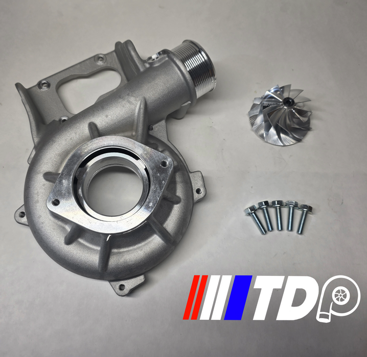 17-23 6.6 Duramax L5P 64mm Comp Cover, 64mm Billet Wheel, and Compressor Bolts