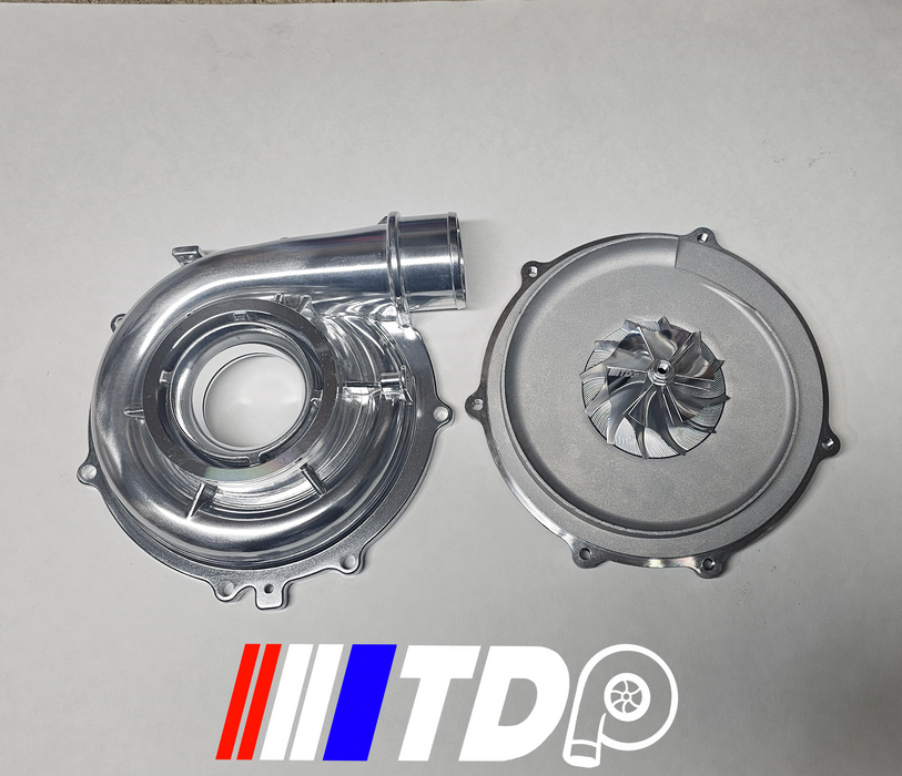 04-05 LLY 6.6 Duramax 64mm Comp Cover, Machine Backplate, and 64mm Billet Wheel image 0