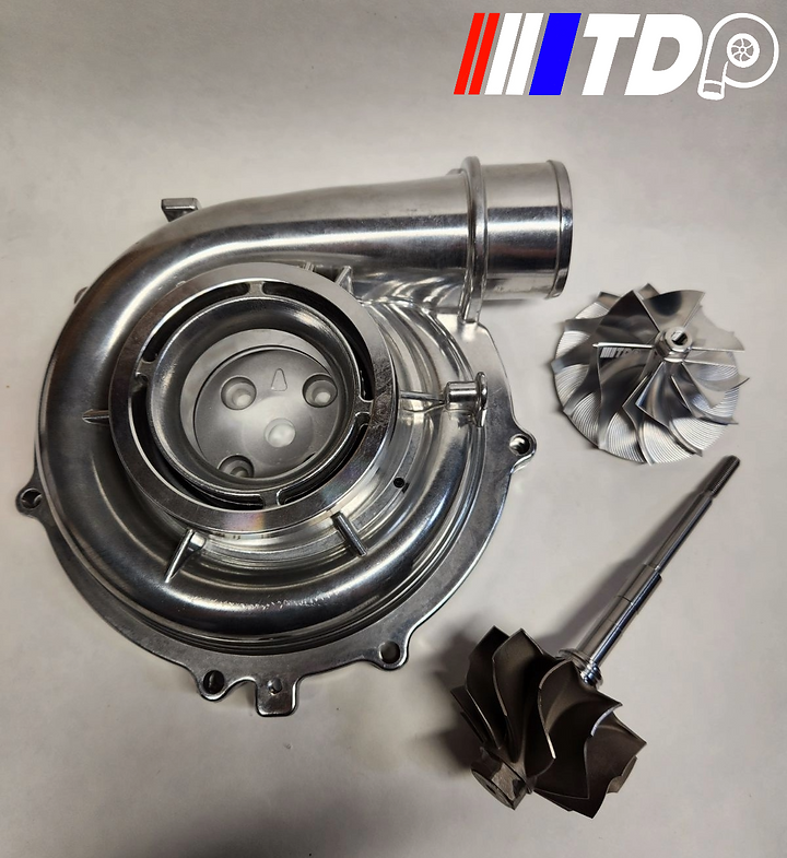 04-05 LLY 6.6 Duramax 64mm Comp Cover, 10 Blade Turbine, 64mm Billet W ...